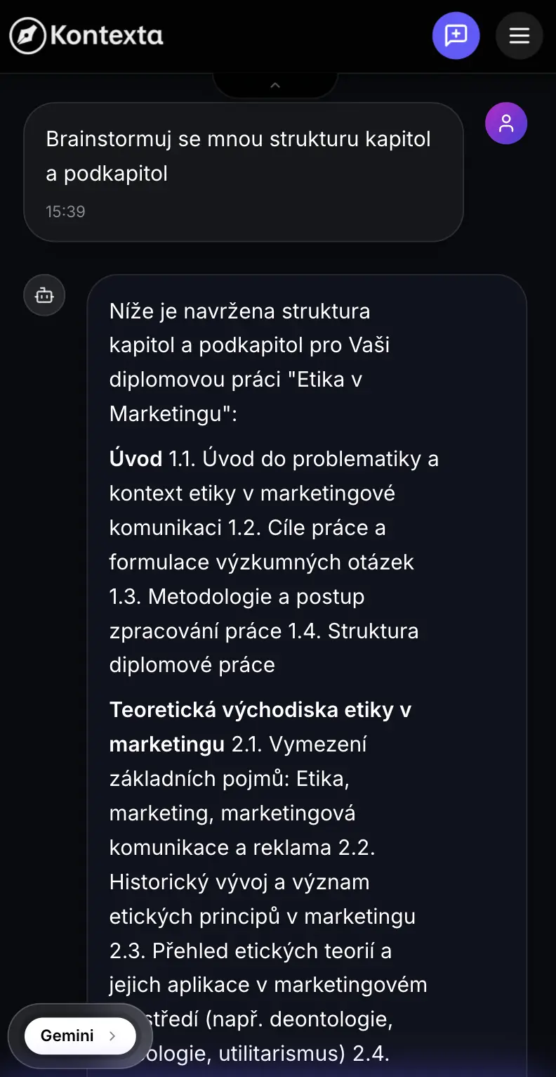 Ukázka aplikace Kontexta v telefonu